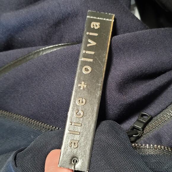 Alice and Olivia- NWT-Employed Navy Leather Piping Sheath Dress- Size Medium - Picture 9 of 11